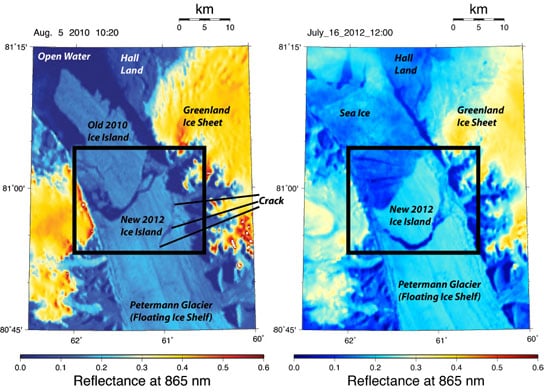Massive Ice Island bricht sich von Grönlands Petermann 